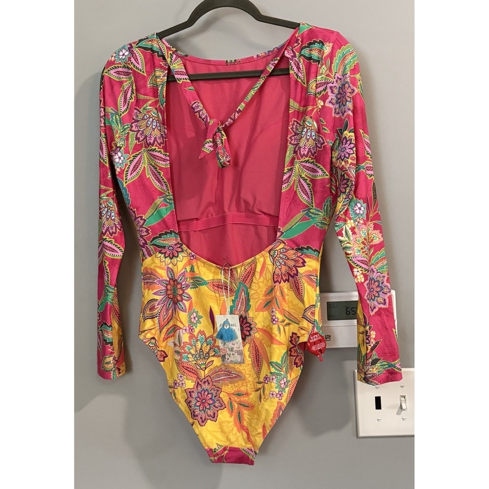 Johnny Was Swim Suit Kaleida Flamingo Cut Out Surf Womens XL New - Picture 2 of 10